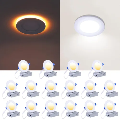 Vista 16 de CycevSun Luces LED Empotradas de 4 Pulgadas con Luz Nocturna - Downlight Wafer Ultrafino Sin Lata para Exteriores, Iluminación de Sofito, Regulable