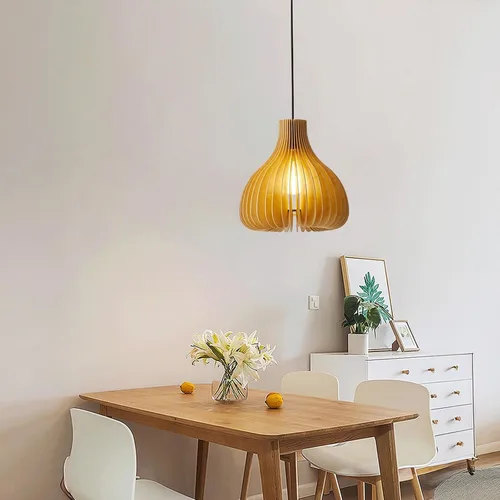 Vista 5 de Lámpara colgante de 9.1" Luz Colgante de Techo de Madera Maciza Ajustable Casquillo E27 Decorativa Iluminación Interior para Comedor Cocina Recámara