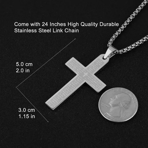 Vista 4 de HZMAN Stainless Steel Mens Womens Cross Necklace Lords Prayer Pendant 4 Colors Available