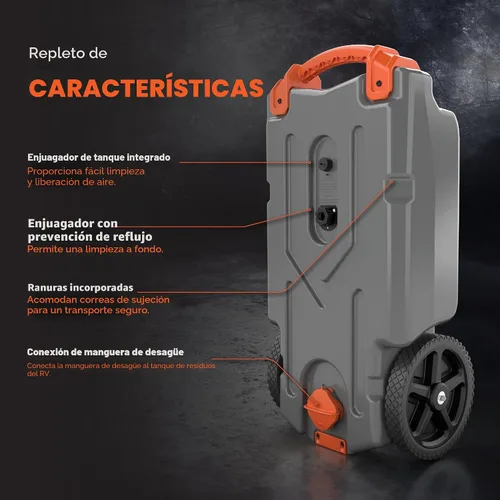 Vista 5 de Camco Rhino - Tanque portátil de 15 galones para RV - Cuenta con ruedas grandes resistentes a pinchazos y orificio de drenaje bajo - Incluye