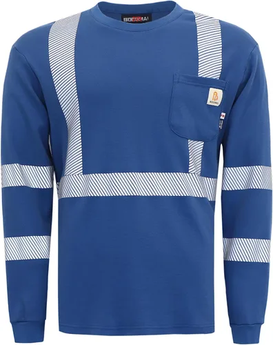 Vista 12 de BOCOMAL FR Tee Shirts High Visibility/Hi Vis Flame Resistant/Fire Retardant Shirt 7oz Reflective Hombres Seguridad Camisas