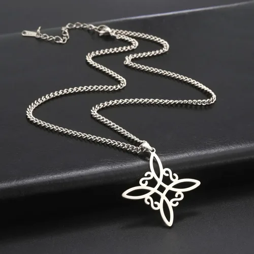Vista 3 de Dreamtimes Collar de bruja de color plateado para mujer, collar de nudo celta, protección de nudo de brujas, amuleto de triquetra, joyería