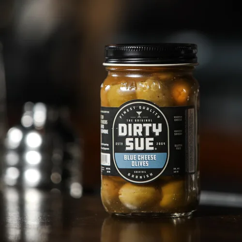 Vista 2 de Dirty Sue Aceitunas rellenas y cebollas - Juego de 2 tarros de 16 onzas (queso azul)