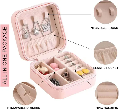 Vista 2 de Joyero personalizado con tu nombre y mes de la flor de nacimiento, organizador de joyas de cuero personalizado, estuche de viaje, regalos Negro