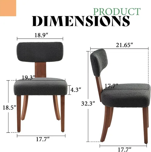 Vista 2 de AMERLIFE Juego de 2 sillas de cocina, sillas Boucle con respaldo y asiento curvados tapizados, marco de madera dura de estilo moderno, color gris