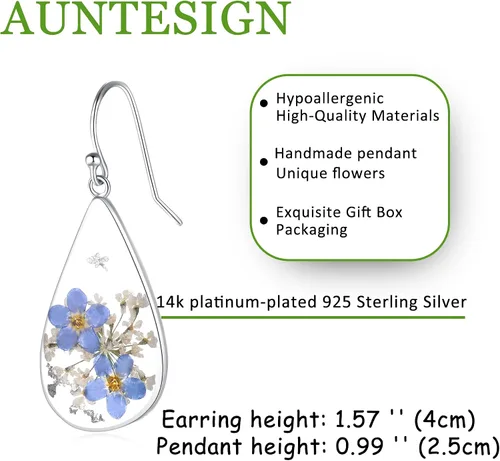 Vista 91 de Forget-Me-Not and Queen Anne's Lace Pressed Wildflower Earrings Pressed Flower Earrings Handmade Drop and Dangle Earrings Gift for Woman