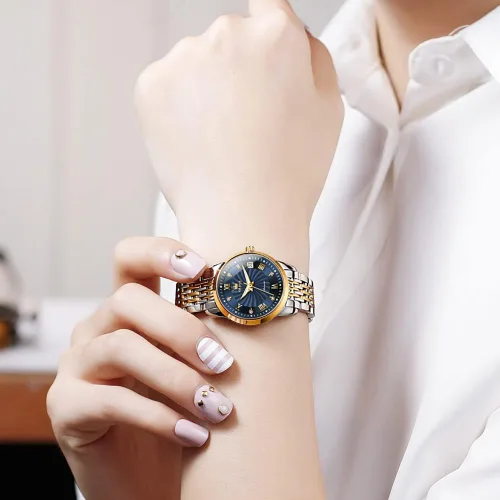 Vista 2 de OLEVS Relojes automáticos de diamante Tourbillon para mujer, de cuerda automática, de moda, de acero inoxidable, fase lunar, impermeable, luminoso