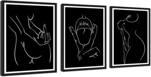 Vista 15 de Novatique 3 piezas de arte de pared sexy en blanco y negro para parejas desnudas, decoración de pared abstracta de amor para mujeres y hombres, arte