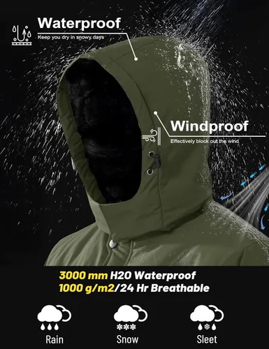 Vista 2 de MAGCOMSEN - Abrigos de invierno para hombre, impermeables, con forro polar, parka, con capucha, para esquiar, senderismo, trabajo