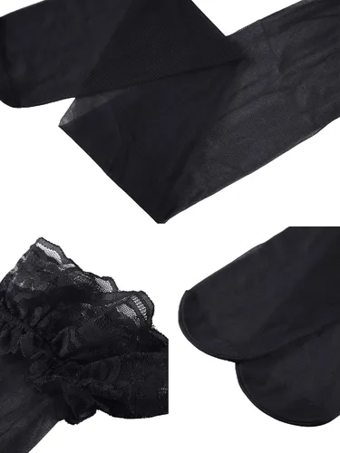 Vista 6 de Boao 3 pares de medias altas hasta el muslo para mujer, antideslizantes, de silicona, con encaje, medias de seda para mujeres y niñas, suministros