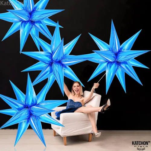 Vista 8 de Globos metálicos de papel de aluminio con forma de cono de estrella en explosión, azul, extragrandes, 26 pulgadas, para decoración de fiestas 2022