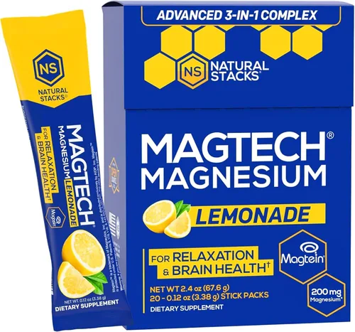 Vista 10 de MagTech - Paquetes de hidrato de magnesio - Polvo de hidratación sin azúcar - Magteína Magnesio L-treonato, glicinato y taurato - Complejo triple
