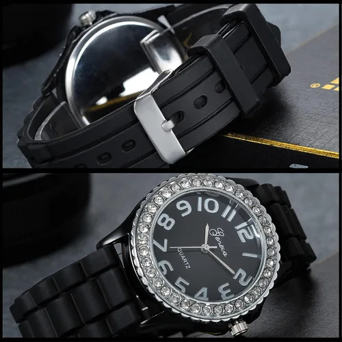 Vista 3 de Avaner Reloj de pulsera con diamantes de imitación de silicona analógico para mujer
