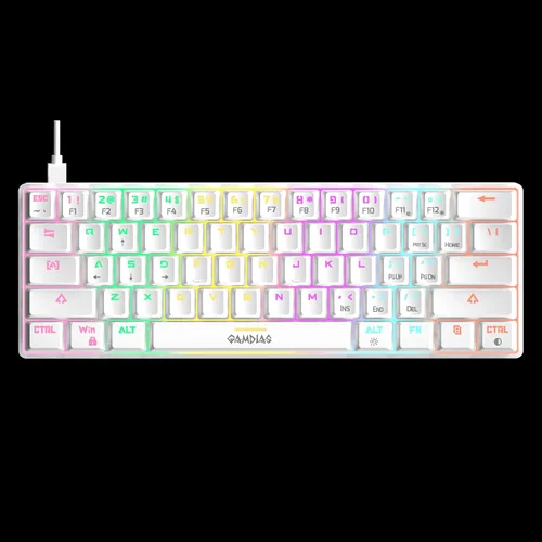 Vista 2 de GAMDIAS Zeus Hermes E4 Combo 3 en 1, teclado mecánico multicolor 60% multicolor, mouse ergonómico RGB 12800 DPI, alfombrilla de mouse extendida