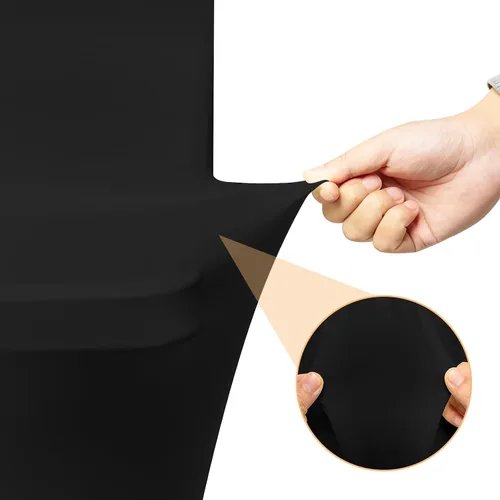 Vista 5 de Paquete de 2 manteles de elastano negro de 4 pies para mesas rectangulares, ajustado y elástico, lavable, resistente a las arrugas, perfecto