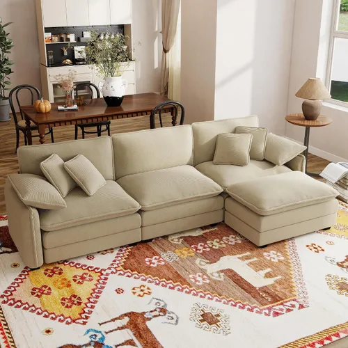 Vista 25 de Sofá modular de 81 pulgadas con 2 otomanas, sofá modular de 2 asientos, sofá seccional pequeño para sala de estar