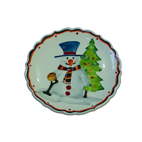 Vista 3 de Anka Handcrafts - Christmas Home Decors – Snowman - Handmade & Handpainted Ceramic Plates with Unique Embossed Surface – w Navy Int. Velvet Case