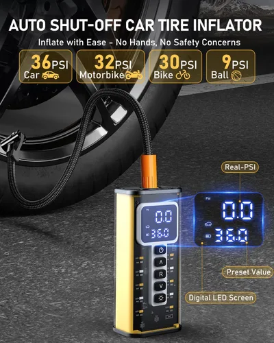 Vista 5 de Compresor de Aire Portátil Inflador de Neumáticos, Compresor de Aire de 150 PSI para Neumáticos de Coche, Inflador de Neumáticos Portátil para Coche