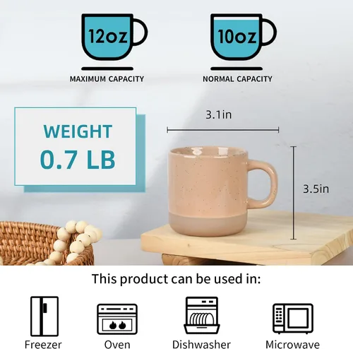 Vista 2 de BYCNZB Juego de tazas de café de 12 onzas para 6, tazas de té con asa para café, té, cacao, leche (canela)