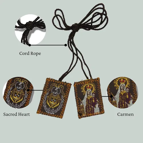 Vista 5 de Needzo Escapularios Católicos de Carmen y Sagrado Corazón a Granel, Escapulario Marrón Bordado para Mujer, Paquete de 12