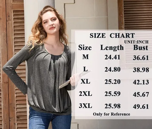 Vista 6 de Anymeet 2023 Women's Spring Fall Tunic Tops for Leggings Long Sleeve Casual Tshirt Pleated Loose Blouses