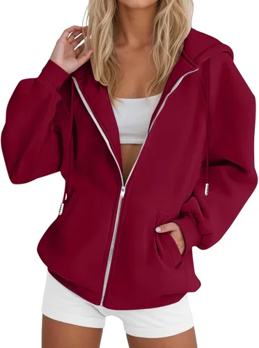 Vista 25 de JOFOW Sudaderas con capucha y cremallera para mujer 2026 Y2K 3- Negro