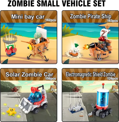 Vista 2 de Maikerry Juego de 4 unidades de plantas y zombis pequeños modelos de montaje vs juguetes de montaje para niños y niñas, grandes regalos para niños
