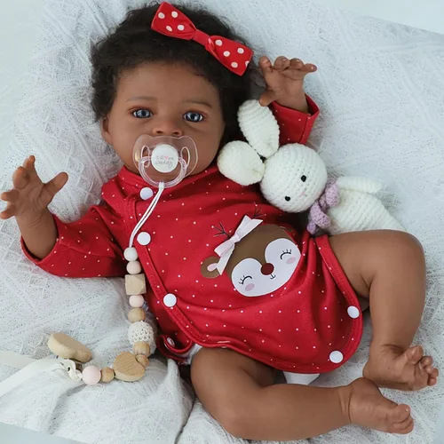 Vista 2 de SCOM Muñecas Reborn de bebé niña negra - Muñeca recién nacida africana americana realista de 20 pulgadas, cuerpo suave y pesado con aspecto