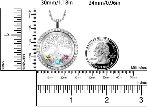 Vista 2 de AZNECK Collar con medallón flotante del árbol de la vida para mujer con piedras natales con colgante de recuerdo de vida, joyería de acero