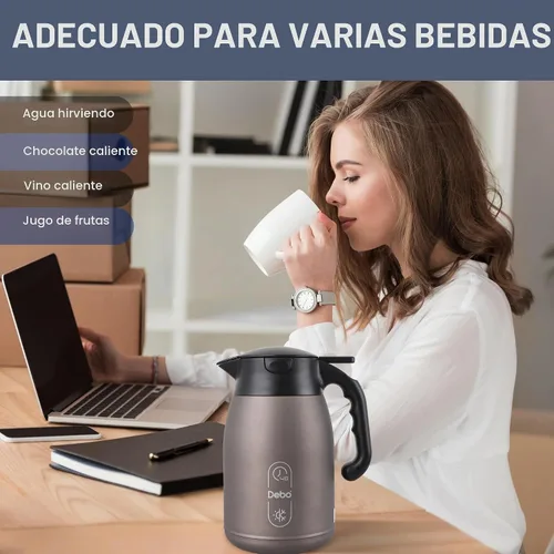 Vista 5 de Jarra térmica de café de 56 onzas, gran capacidad, doble pared aislada al vacío de acero inoxidable y servidor de bebidas calientes, sin BPA