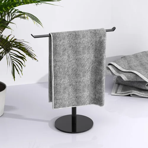 Vista 6 de Toallero en forma de T para toallas de mano para baño, con soporte para diademas y toalleros ligeros para baño, soporte negro para cocina