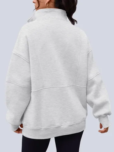 Vista 3 de AUTOMET - Sudaderas con capucha de cuarto de cremallera para mujeres, sudaderas de forro de vellón holgadas con cuello alto falso para adolescentes