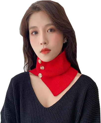 Vista 3 de YEKEYI Collar falso de punto para mujer - Gargantilla de solapa alta con botón desmontable Beige