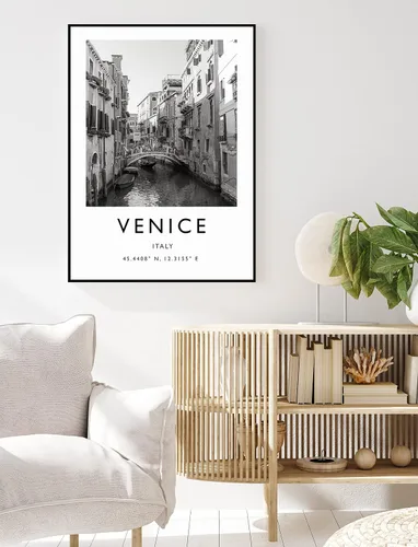 Vista 3 de Impresión de pared de Venecia, arte de pared de Venecia, impresión de Italia, arte de viaje, decoración de viaje, fotografía en blanco y negro