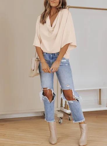 Vista 9 de Dokotoo Blusas y tops de gasa de manga corta para mujer