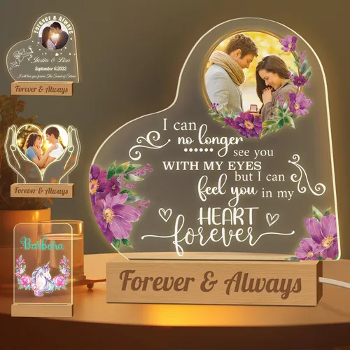 Vista 17 de Luz nocturna con foto personalizada, lámpara LED con nombre de corazón, lámpara acrílica personalizada con imagen, regalo para su novia, amante