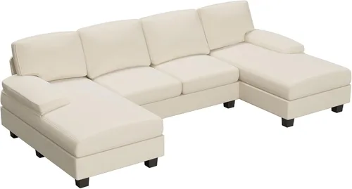 Vista 6 de Furniwell - Sofá seccional convertible, juego de sofá de 4 plazas para sala de estar en forma de U, sofá modular moderno de tela con chaise doble