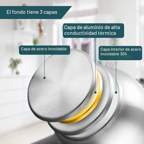 Vista 4 de Tetera de té resistente, tetera silbante, fondo sin costuras, acero inoxidable 304, acabado cepillado (4L)