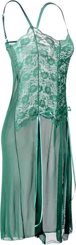 Vista 2 de Vestido de encaje con tirantes para mujer, sexy, transparente, con abertura, babydoll con abertura, lencería de malla seductora, talla grande