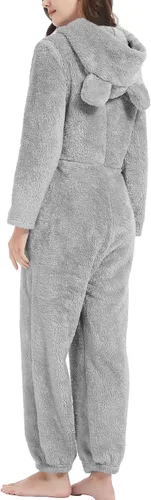 Vista 6 de COZYPOIN Pijama con capucha de forro polar para mujer, con cremallera, ropa de dormir con orejas
