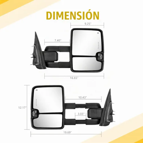 Vista 3 de Espejos de remolque negros para Chevy Silverado GMC Sierra 2014-2018 Turn Signal Backup Lamp Running Light Temp Sensor Heated Power Glass Manual