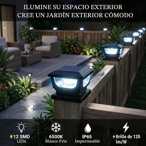 Vista 2 de Paquete de 2 luces solares para tapa de poste, IP65, impermeables, 120 lúmenes, 6500 K, blanco frío, negro Auto Dusk-to-Dawn Lighting, Fits 3x3
