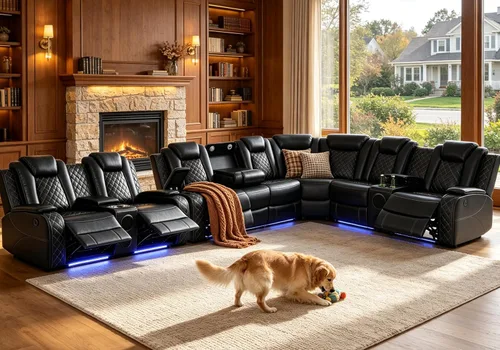Vista 66 de Juego de sofá seccional reclinable de cuero, sofá seccional con 4 sillones reclinables