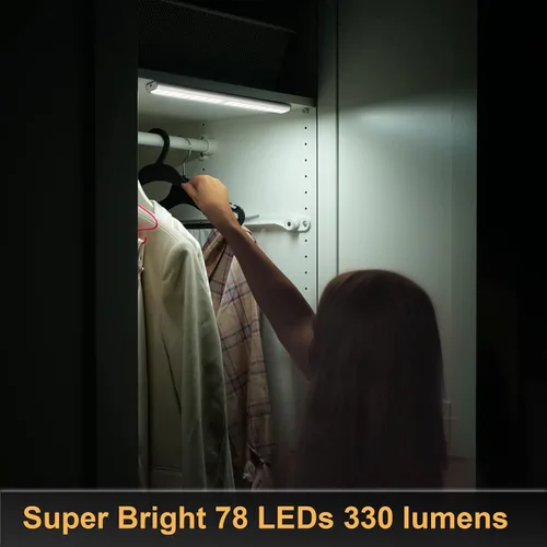 Vista 3 de MOSTON Luces de armario recargables superbrillantes 78 LED con sensor de movimiento, iluminación nocturna para armario de cocina, debajo