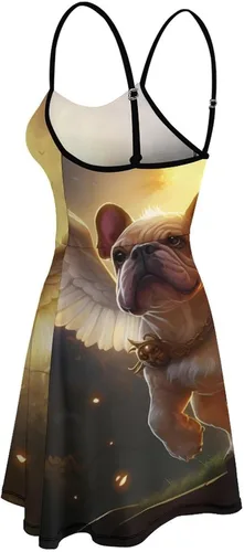 Vista 6 de Bulldog Dog Angel Womens Sling Dress Fashion Mini Swing Sundress Tank T Shirt Dresses