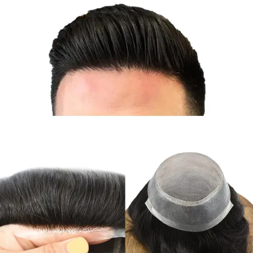 Vista 27 de Monofilamento fino para hombre, sistema de cabello humano Remy, piel de polietileno transparente alrededor del postizo de monofilamento, peluca