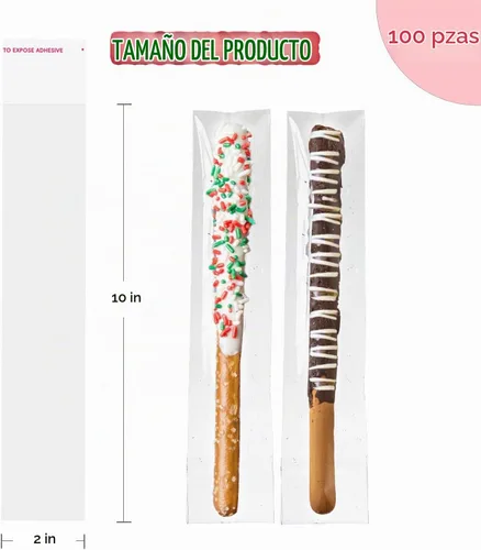 Vista 2 de 100 bolsas de celofán transparentes autoadhesivas, de 2 x 10 pulgadas, bolsas de barra de pretzel para panadería, galletas, dulces, pretzel, regalo