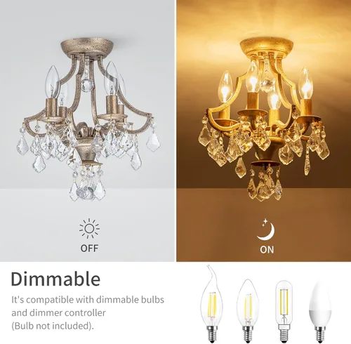 Vista 4 de LumFurn Lámpara de Techo de Cristal K9 Moderna de Mediados de Siglo de 4 Luces para Sala de Estar, Vestíbulo, Dormitorio, Lámpara de Montaje