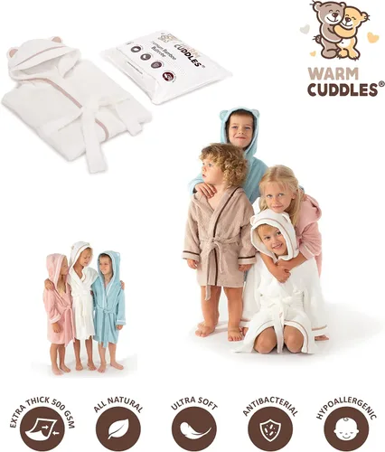 Vista 3 de Bata de baño suave de alta calidad, rayón de bambú con capucha, para niños y niñas