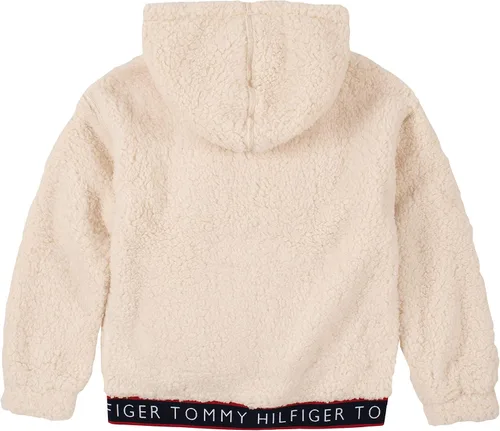 Vista 2 de Tommy Hilfiger Sudadera con logotipo para niña, sudadera con capucha de forro polar con cremallera completa frontal y bolsillos